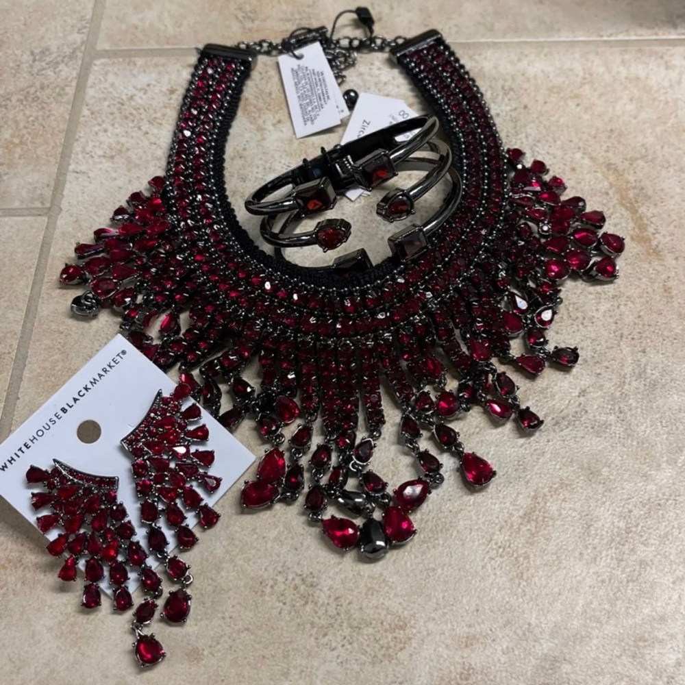 NWT White House Black Market Red Hematite Indulgent Statement Set
